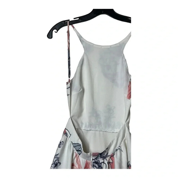 UNKNOWN BRAND FLORAL SWIRL PELPUM DRESS SEE MEASUREMENTS WHITE/NAVY BLUE/PINK - Picture 9 of 12